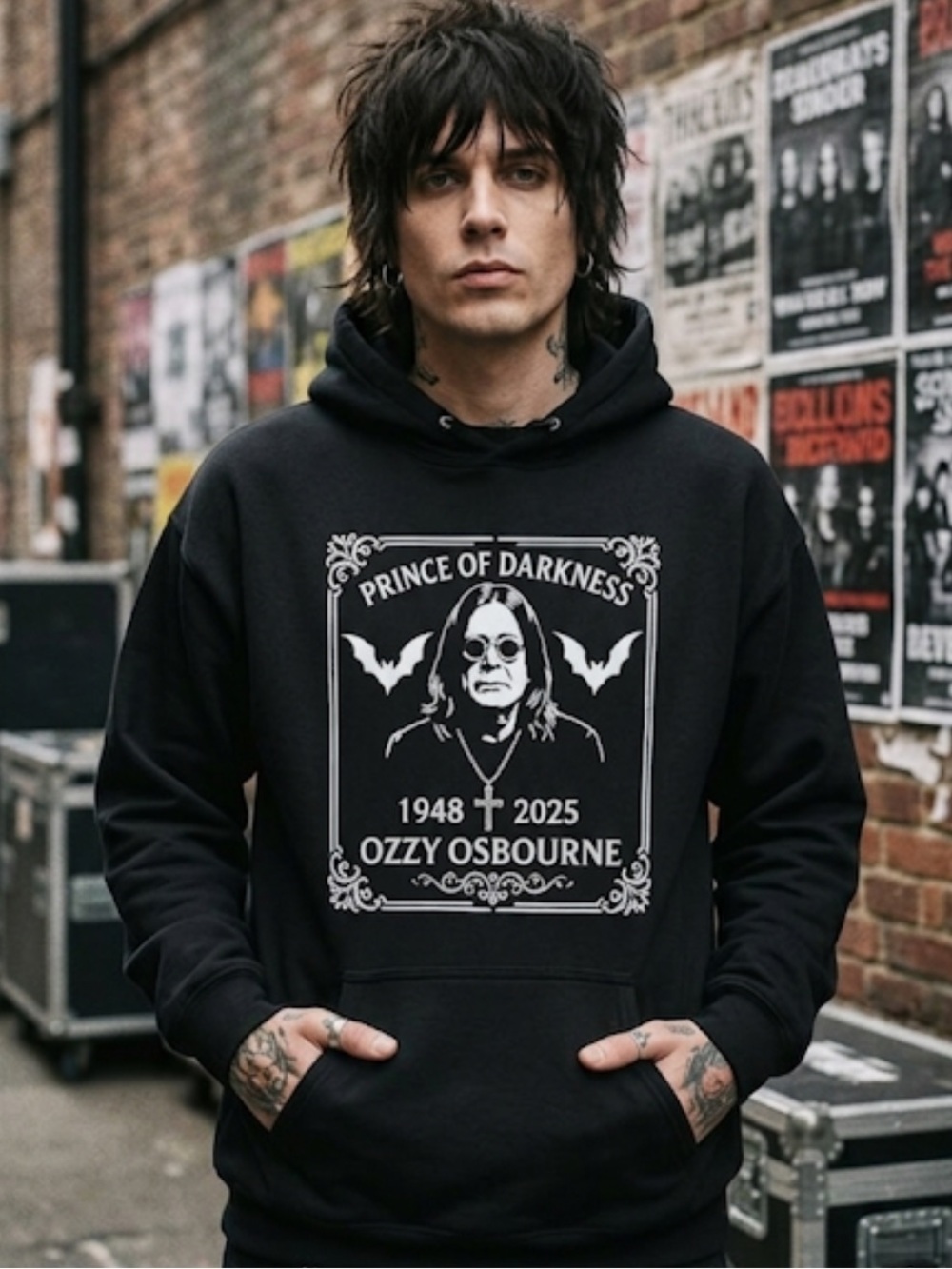 Ozzy Osbourne 'Prince of Darkness' Black Memorial Hoodie